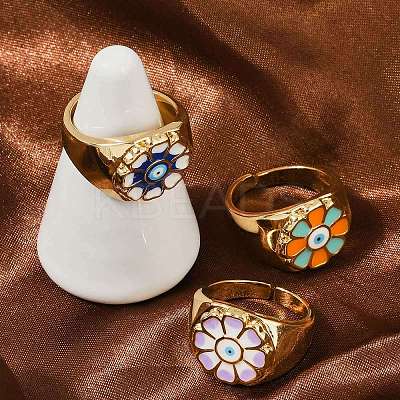 Brass Enamel Cuff Rings for Women RJEW-L113-032G-1