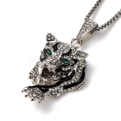Leopard Alloy Crystal Rhinestone Black Enamel Pendant Necklaces for Men FS-WG82C69-02-1