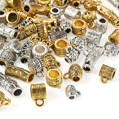 100Pcs 20 Style Tibetan Style Alloy Tube Bails TIBEB-TA0001-27-1