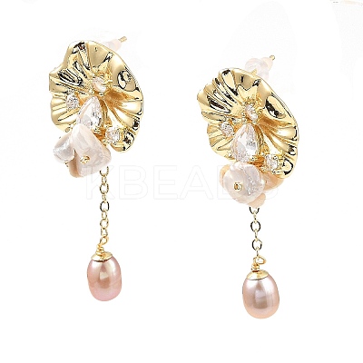 Brass Lotus Leaf Dangle Stud Earrings EJEW-K252-05G-1