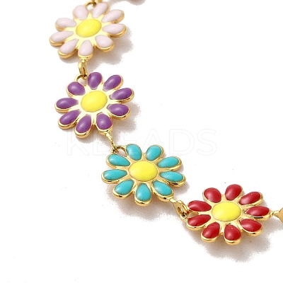 Enamel Daisy Link Chain Necklaces NJEW-B077-01G-1