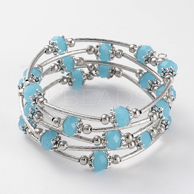 Five Loops Imitation Jade Glass Beaded Wrap Bracelets BJEW-JB02125-1