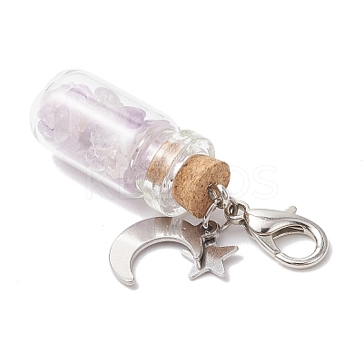 Chakra Natural & Synthetic Gemstone Chips inside Glass Wishing Bottle Pendant Decoration HJEW-JM03309-1