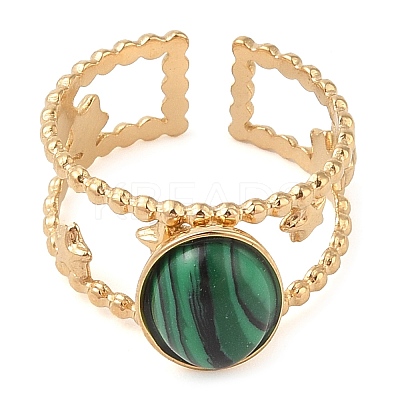 Oval Natural Malachite Finger Rings RJEW-Z057-11G-02-1