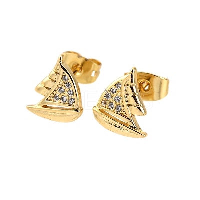 Brass Micro Pave Clear Cubic Zirconia Earrings LS-EJEW-D328-03G-01-1