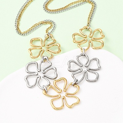 304 Stainless Steel Two Tone Flower Bib Necklaces for Women NJEW-F361-01GP-1