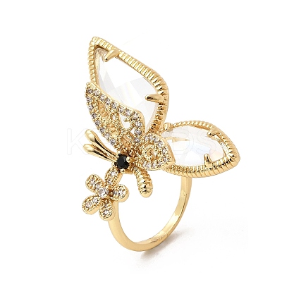 Brass Micro Pave Cubic Zirconia Cuff Rings for Women LS-RJEW-K312-02G-1