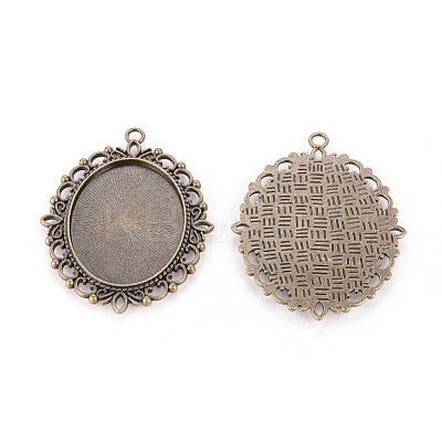 Tibetan Style Oval Pendant Cabochon Settings TIBE-473-AB-NR-1