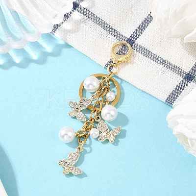 Alloy Rhinestone Butterfly with ABS Plastic Pearl Bead Pendant Decorations KEYC-YW00223-1