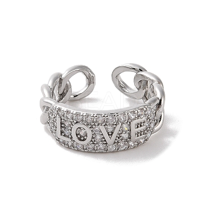 Brass Micro Pave Cubic Zirconia Open Cuff Rings RJEW-K263-13P-1