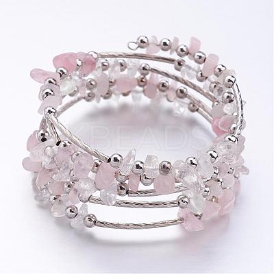 Five Loops Wrap Rose Quartz Beads Bracelets BJEW-JB02589-01-1