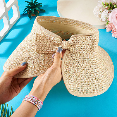 1Pc Women Straw Floppy Wide Brim Sun Hat AJEW-TA0002-59A-1