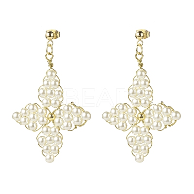 Glass Pearl Braided Star Stud Earrings EJEW-JE04982-02-1