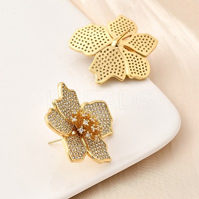 Brass Clear Cubic Zirconia Flower Stud Earrings EJEW-C147-02G-1