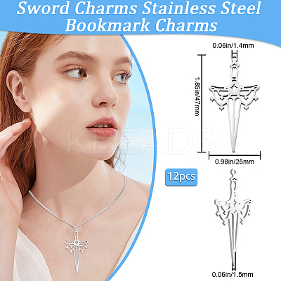 12Pcs 201 Stainless Steel Pendant STAS-BBC0005-37-1