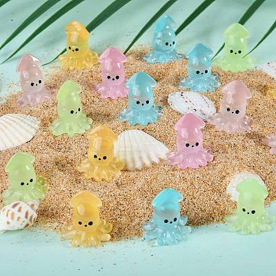 50Pcs 5 Colors Luminous Resin Cute Little Cuttlefish Ornaments RESI-SZ0003-44-1