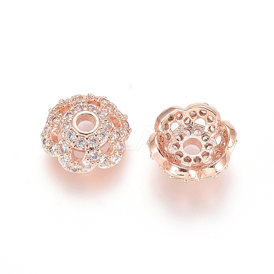 Brass Micro Pave Cubic Zirconia Bead Caps ZIRC-E163-25A-RG-1