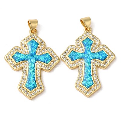 Rack Plating Brass Micro Pave Cubic Zirconia Pendants KK-P268-17F-G-1