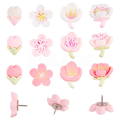 48Pcs Resin Flower & Iron Push Pins Set AJEW-TAC00050-1