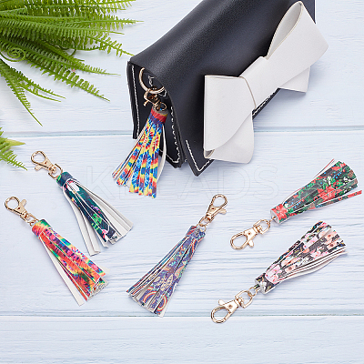 10Pcs 10 Style PU Leather Tassel Big Pendants Decorations KEYC-WR0001-31-1