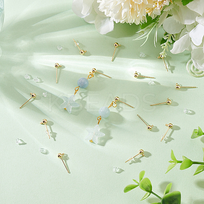 50Pcs Brass Ball Stud Earring Post with Horizontal Loops KK-BC0012-44-1