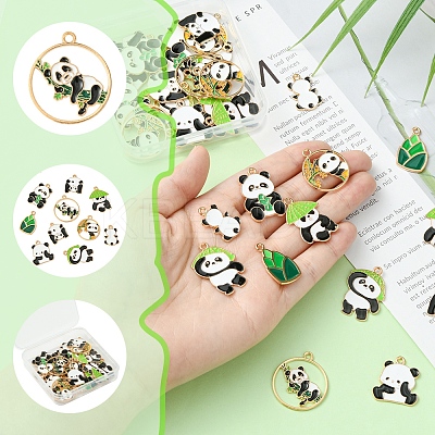 36Pcs 9 Styles Panda Theme Alloy Enamel Pendants ENAM-FS0002-31-1