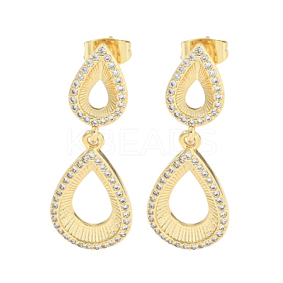 Teardrop Brass Pave Clear Cubic Zirconia Dangle Stud Earrings EJEW-M258-24G-1
