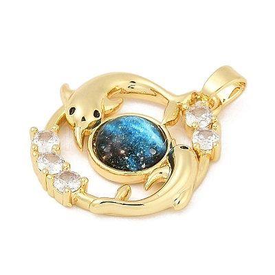 Brass Micro Pave Clear Cubic Zirconia with Glass Pendants KK-G524-01G-05-1