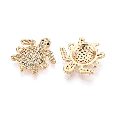 Brass Micro Pave Clear and Black Cubic Zirconia Turtle Links Connector Charms KK-T074-124G-1