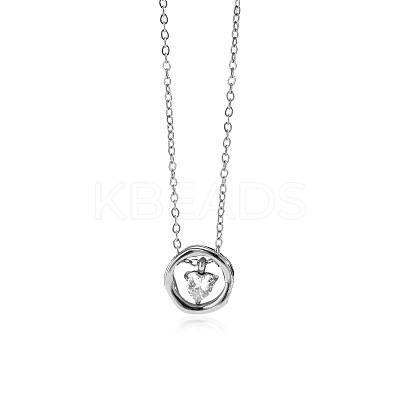 304 Stainless Steel Pave Clear Cubic Zirconia Ring with Heart Pendant Necklaces for Women WG58E99-02-1