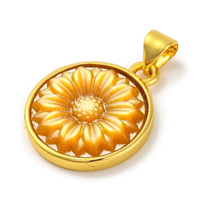 Natural Yellow Shell Carved Sunflower Pendants KK-D537-03G-01-1