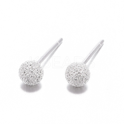 Textured 925 Sterling Silver Ball Stud Earrings LS-EJEW-L202-004A-1