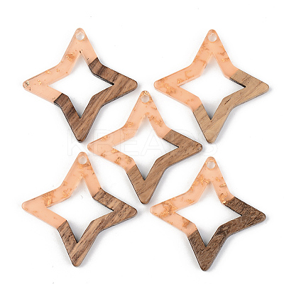 Transparent Resin & Walnut Wood Pendants RESI-S389-028A-B04-1