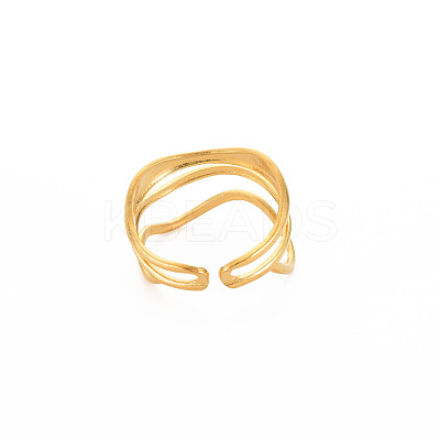 Ion Plating(IP) 304 Stainless Steel Wave Wrap Open Cuff Ring for Women RJEW-S405-236G-1
