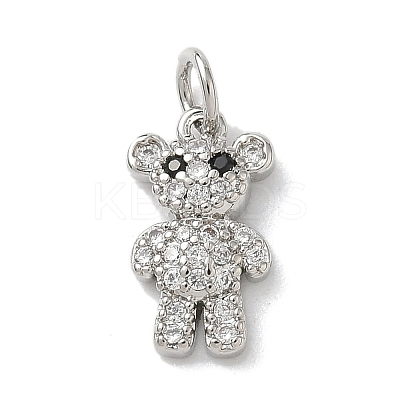 Brass Micro Pave Black and Clear Cubic Zirconia Bear Charms KK-B155-20P-1