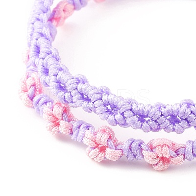 2Pcs 2 Colors Peach Blossom Braided Cord Bracelet BJEW-JB07610-05-1
