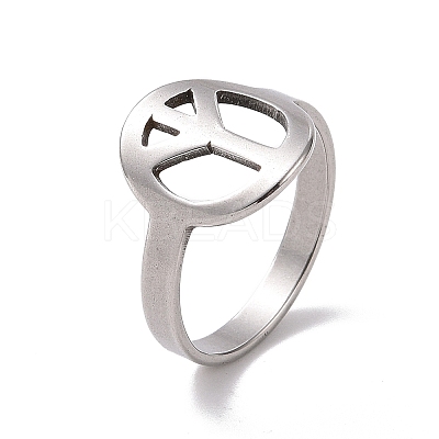 Non-Tarnish 201 Stainless Steel Peace Sign Finger Ring RJEW-J051-43P-1