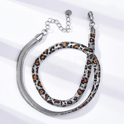 304 Stainless Steel Leopard Print Flat Snake Chain Necklaces for Women NJEW-A044-02B-P-1