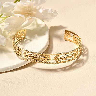 304 Stainless Steel Open Cuff Bangles for Women LS-BJEW-Z083-02G-03-1