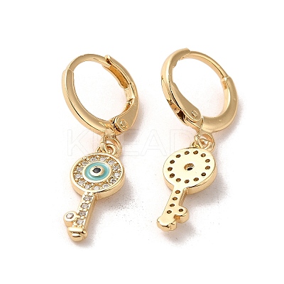 Key with Evil Eye Real 18K Gold Plated Brass Dangle Leverback Earrings EJEW-Q797-03G-03-1