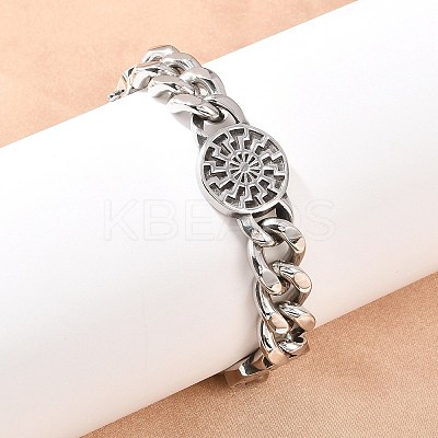 Stainless Steel Flat Round with Sun Symbol Bracelets BJEW-D379-08ASP-1