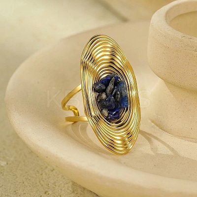 Natural Lapis Lazuli Beads with 304 Stainless Steel Cuff Rings RJEW-Q017-01G-B-1