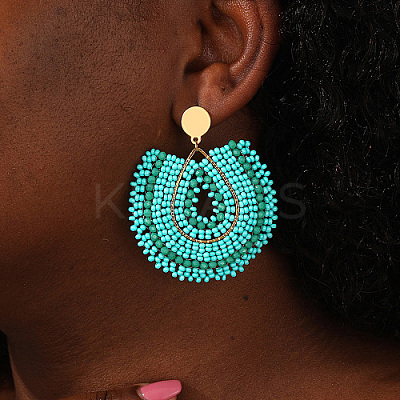Bohemian Style Fan Glass Seed Beaded Dangle Stud Earrings for Women LS3119-3-1