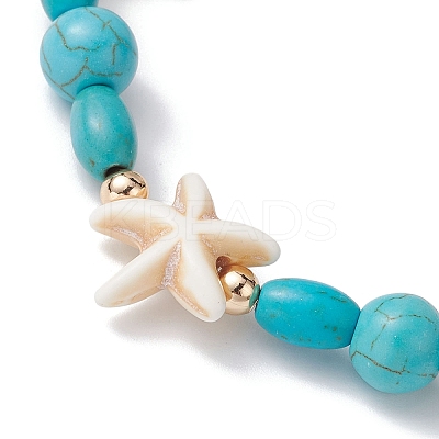 Turtle & Starfish Synthetic Turquoise Beaded Stretch Bracelet BJEW-JB09955-1