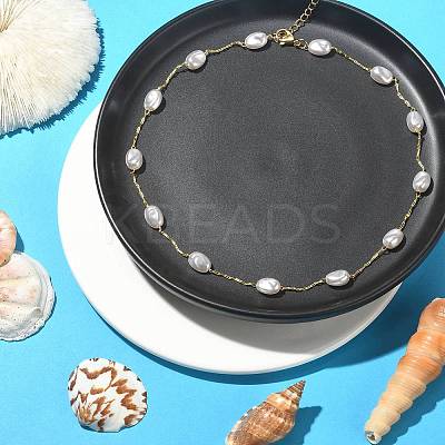 CCB Plastic Pearl Beaded Chain Necklace NJEW-JN04337-1