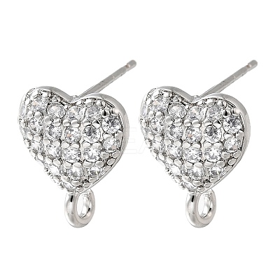 Brass Micro Pave Cubic Zirconia Stud Earring Findings KK-Z102-12P-1