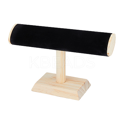 Velvet T-Bar Bracelet Display Stands with Wooden Base BDIS-WH0010-03A-1