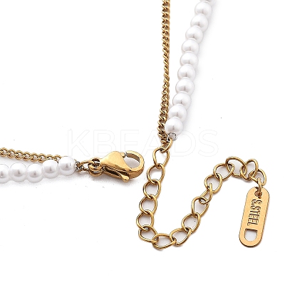 Ion Plating(IP) 304 Stainless Steel & Plastic Pearl Beaded Double Layer Necklaces NJEW-P320-25G-1