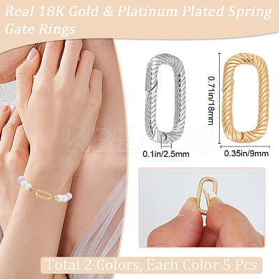 10Pcs 2 Colors Brass Spring Gate Rings KK-BBC0014-13-1
