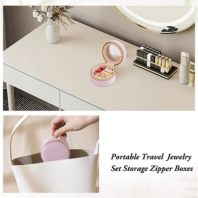 Portable Travel Round Velvet Jewelry Set Storage Zipper Boxes CON-TAC0001-11B-1
